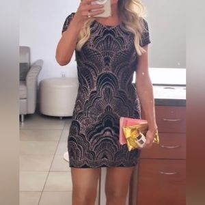 Glitter detail black mini dress